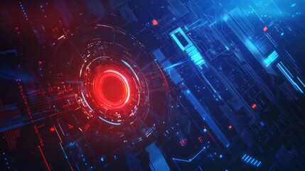 Abstract Digital Interface with Red and Blue Lights