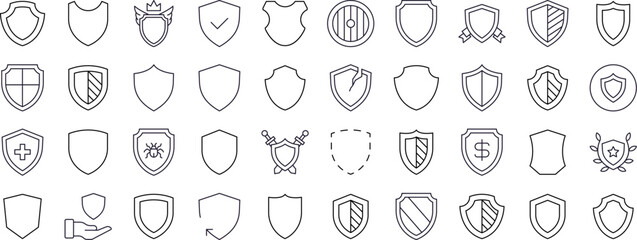 Canvas Print - Pack of Shield and Insurance Related Line Icons. Outline Signs for Graphic and Web Design, Apps, Adverts, Various Cards