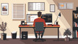 © Amremite〆 - Young man working on computer. Business people sitting at office desk. Flat design vector illustration