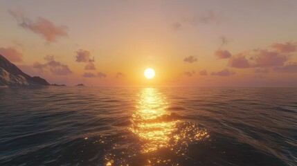 Wall Mural - Golden Sunset Over the Ocean: A Serene Seascape