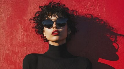 Wall Mural - a stylish portrait of a person wearing all black, set against a contrasting background.