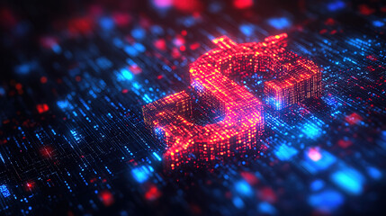 Digital Fintech Icon on Futuristic Financial Background