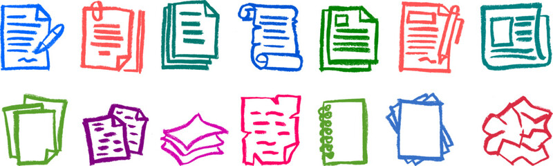 Wall Mural - paper and document related icons crayon chalk drawing vector set