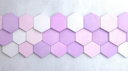 Wall Mural - Geometric Hexagonal Mosaic Tile Wall Texture in Grey, White, Pink, and Bright Tones - Seamless Abstract Cement Stone Concrete Background Banner