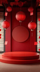 Sticker - Red platform with hanging lanterns & blank circle.