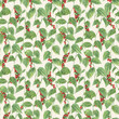 © Masha_tolk_art - Watercolor intertwining climbing aromatic pepper branches seamless pattern on beige background. Green and red berries bunches and leaves. Spice food ornate illustration for canvas, package