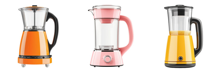 Set of A high-end smart blender with a digital display and touch controls on transparent png background