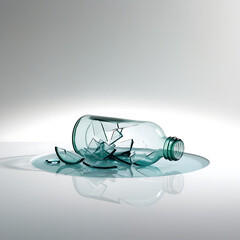 broken bottle on a white background. Broken glass