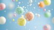 © Kakabe - Colorful candy pieces hover in a dreamy blue background, creating a whimsical and festive atmosphere, This image is perfect for food blogs, marketing sweets, or any playful, vibrant design project,