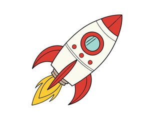 flat rocket spaceship vector icon