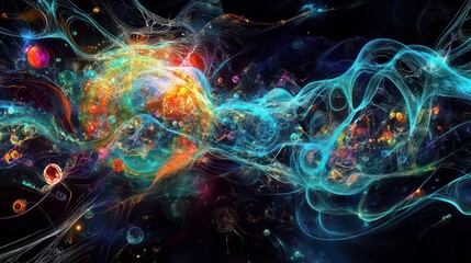 Wall Mural - abstract concept depicting the integration of big data and technology with swirling algorithms and d