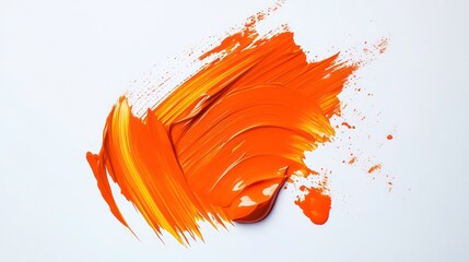 Wall Mural - bright orange paint brush stroke isolated on a clean white background showcasing artistic creativity