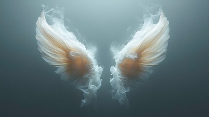 Poster - ethereal angel wings on gray background - long exposure photography