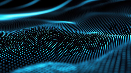 Blue wave grid on black background. Technology business concept
