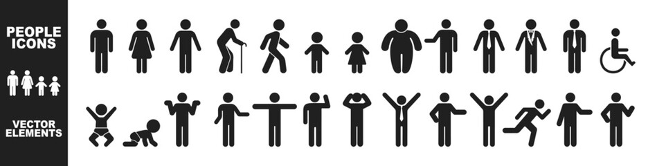 set people pictogram icons isolated on transparent background. different people silhouettes, man, wo