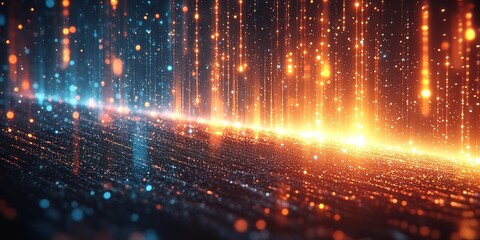 Wall Mural - bright light patterns create a futuristic landscape with vibrant colors and shimmering dots in a dig