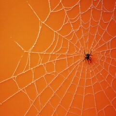 Spider web on orange Background