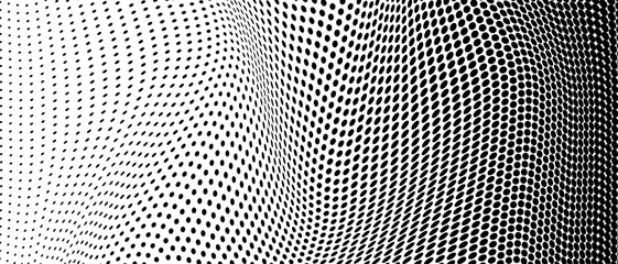 Abstract halftone wave dotted background. Halftone grunge pattern with square. Vector halftone modern pop art twisted texture for poster, cover, business card, postcard, art label layout, sticker.
