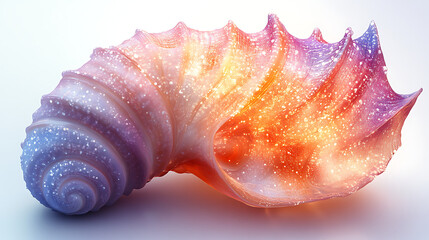 Sticker - Sparkling seashell with iridescent colors and glitter texture on white background.