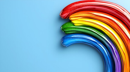 Sticker - A vibrant rainbow made of glossy paint strokes on a light blue background, showcasing a spectrum of colors.