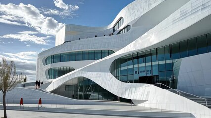 Leinwandbilder - Modern architecture showcases intricate design and clean lines in a stunning urban landscape bathed in natural light during daytime