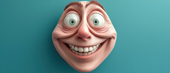 Poster - A cheerful cartoon face with a big smile. AI.