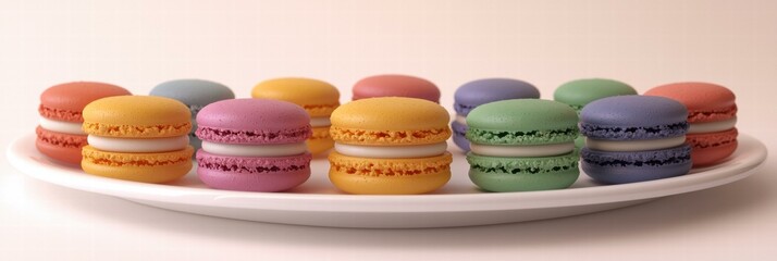 Canvas Print - Colorful macarons arranged on a plate. AI.