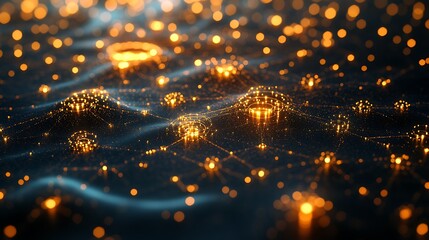 Wall Mural - A glowing network of golden nodes representing global finance.