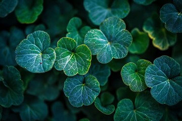 Poster - Close-up shot of vibrant green heart-shaped leaves with visible veins, creating a lush natural texture.