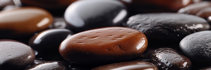 Poster - Close-up of smooth, dark brown and black stones.