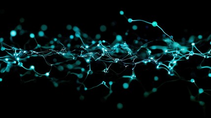 Aufkleber - Abstract teal glowing particles and lines on black background.