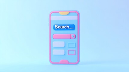 Aufkleber - Pastel-colored smartphone displaying a search bar interface on a light blue background.