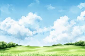 Wall Mural - field with a blue sky and clouds