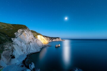Wall Mural - Beautiful night sky with a full moon and stars