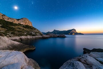 Wall Mural - Beautiful night sky with a bright star and a moon