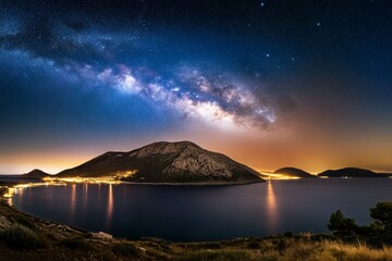Wall Mural - Beautiful night sky with a large body of water