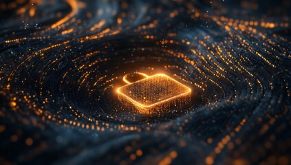 Poster - Glowing padlock icon formed by particles, digital security concept.