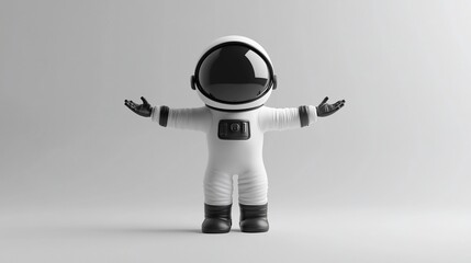 Poster - Cute cartoon astronaut in white spacesuit with arms outstretched against a white background.