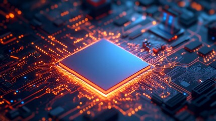 Poster - Close-up of a glowing central processing unit (CPU) on a circuit board.