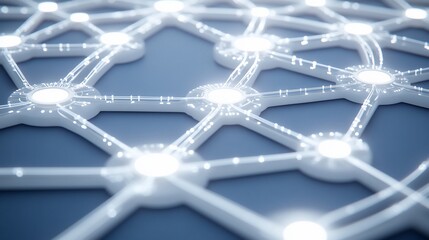 Fototapete - Abstract network connection; glowing nodes linked by lines, forming a complex web.