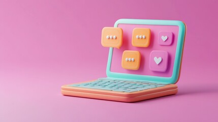 Poster - Pastel laptop with colorful chat bubbles and hearts.