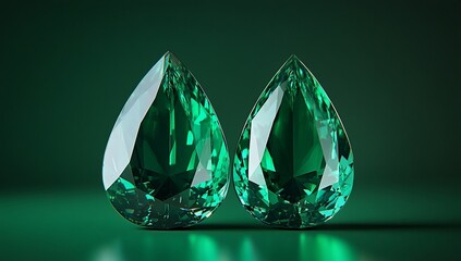 Aufkleber - Two pear-shaped emeralds on a dark green background.