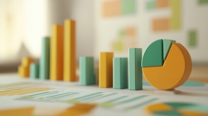 Poster - Colorful 3D bar graph and pie chart on financial report.