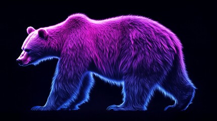 Aufkleber - Neon-lit brown bear profile, vibrant purple and blue hues on black background.