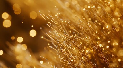 Aufkleber - Close-up of golden, glistening plant with water droplets, blurred bokeh background.