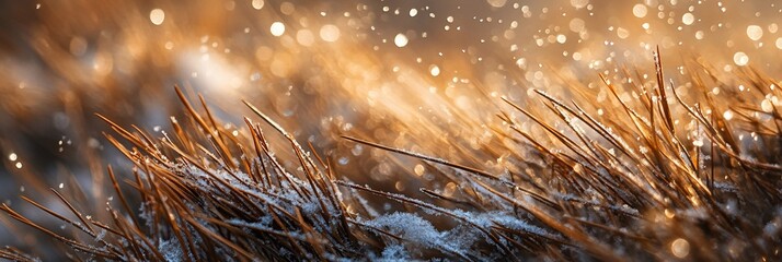 Aufkleber - Close-up of frost-covered grass blades with bokeh background. (1)