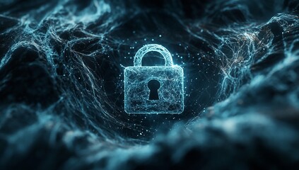 Poster - Abstract digital padlock, glowing blue, network security concept.