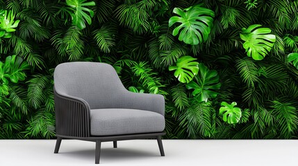 Wall Mural - A contemporary living room featuring biophilic design, complete with a cozy seating area, several plants, and ample natural light.