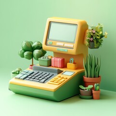 Wall Mural - a whimsical retro computer surrounded by houseplants, creating a delightfully nostalgic and nature-i