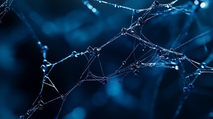 Fototapete - Abstract blue network connection nodes.